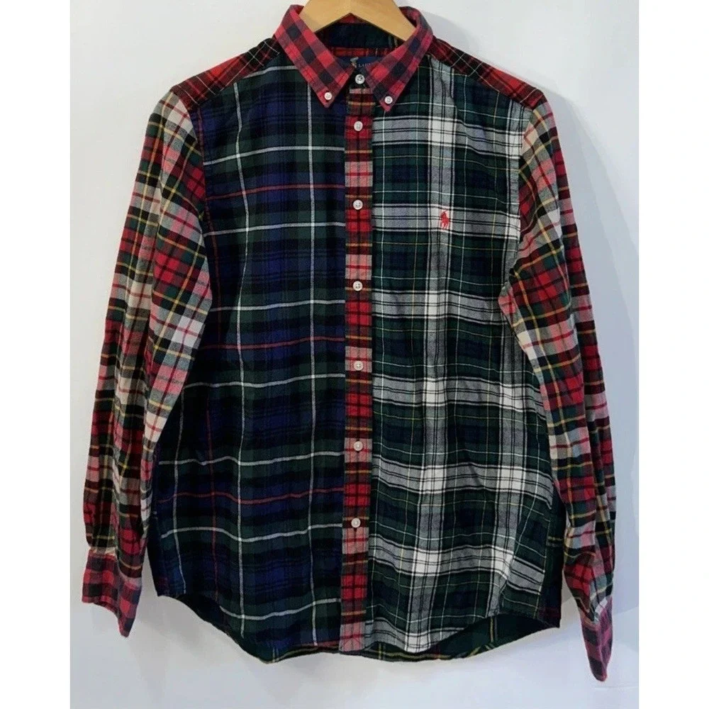 Boys Ralph Lauren Tartan Plaid L/S Button Down Flannel Shirt Holiday XL 18/20 EC